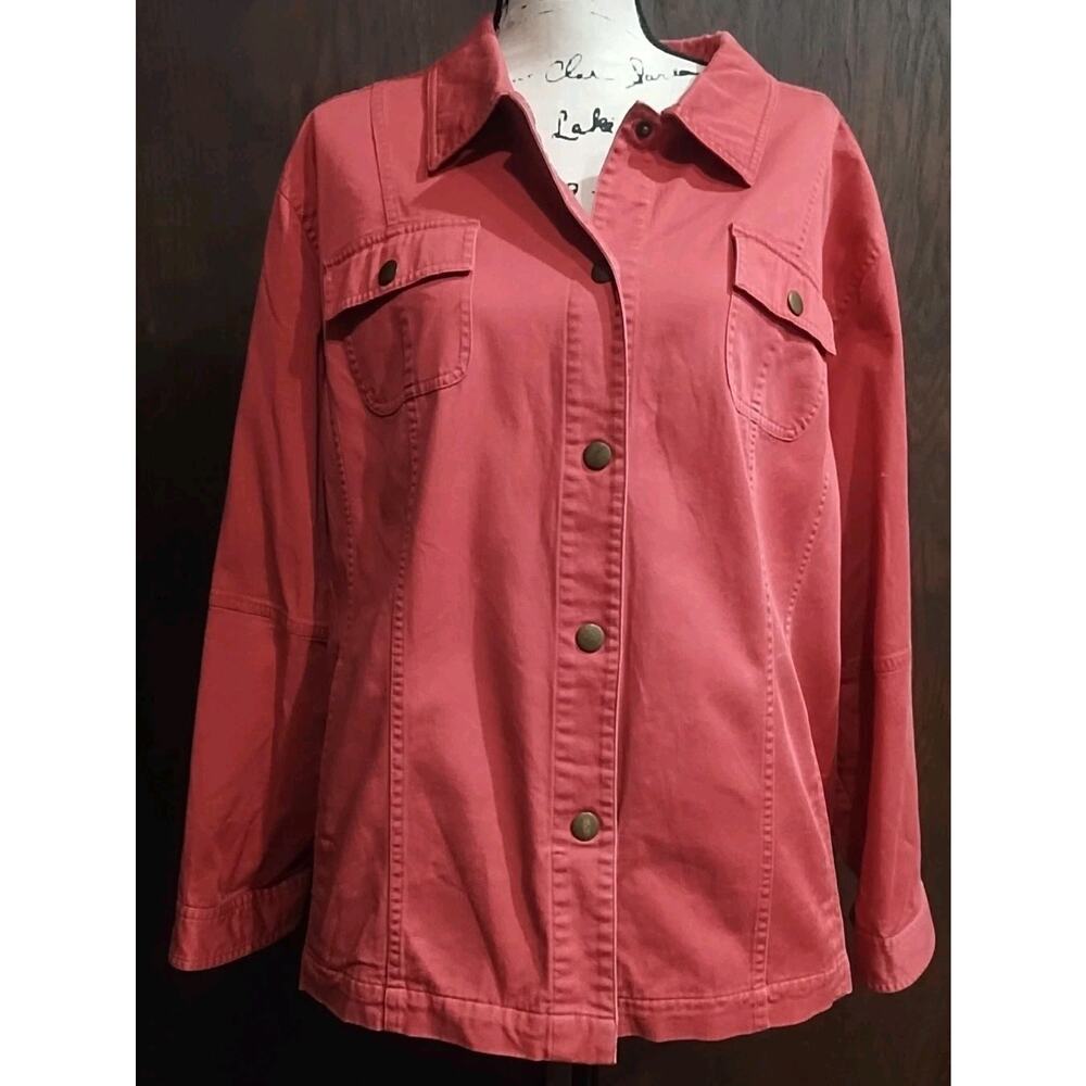 CJ Banks Womens 2X Carnation Pink Snap Denim Jean Trucker Jacket Western Cowgirl